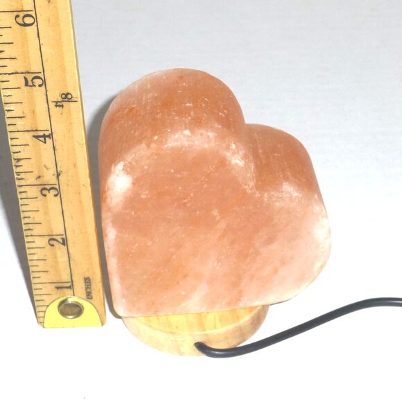 Heart Shaped Hand Carved USB Powered Himalayan Salt Lamp with Wooden Base Works - Picture 2 of 10